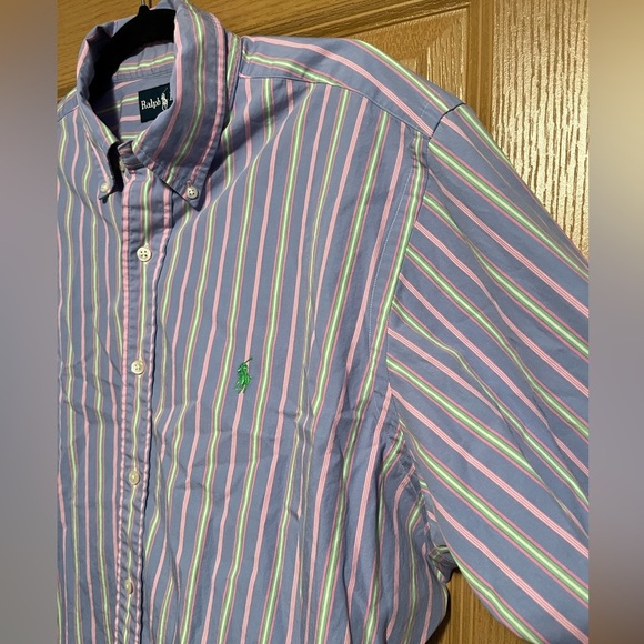 Ralph Lauren Classic Fit Purple Green Pink Stripe Button Down Size 16.5 - Picture 5 of 11